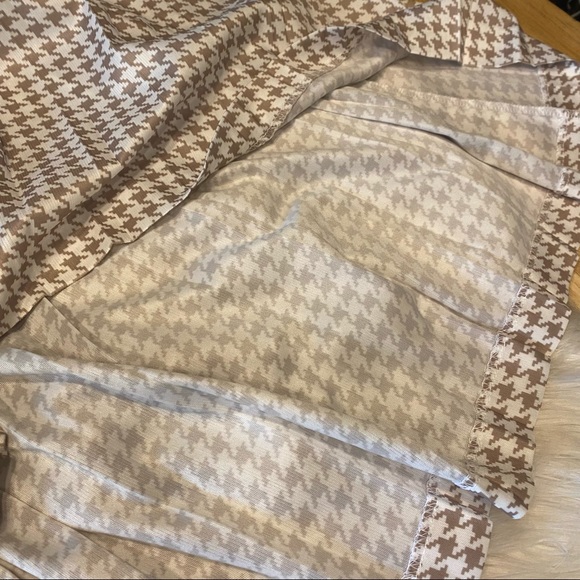 Vintage Beige Houndstooth Pleated Midi Skirt w Belt Tie L - Picture 8 of 10